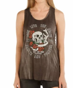 Daniel Smart Manufacturing Liberty Wear® Long Live The Brave Skull And Roses Sleeveless Tee, 7509CHAR Tank Tops