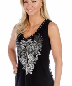 Daniel Smart Manufacturing Liberty Wear® Lace Back Plunging Dagger Tank, Black Tank Tops