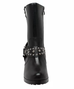 Daniel Smart Manufacturing Footwear DSM® Women's Leather Heeled Boot W/Studs, Black 8546