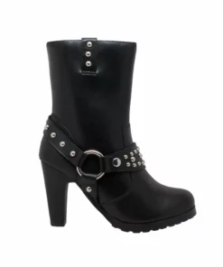 Daniel Smart Manufacturing Footwear DSM® Women's Leather Heeled Boot W/Studs, Black 8546