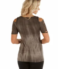 Daniel Smart Manufacturing Liberty Wear Women's Embellished Devilish Skull Cold Shoulder Short Sleeve Tee Short Sleeve Shirts