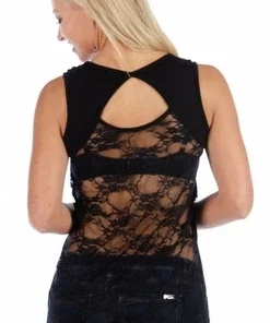Daniel Smart Manufacturing Liberty Wear® Lace Back Plunging Dagger Tank, Black Tank Tops