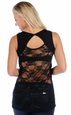 Daniel Smart Manufacturing Liberty Wear® Lace Back Plunging Dagger Tank, Black Tank Tops 4 Daniel Smart Manufacturing Liberty Wear® Lace Back Plunging Dagger Tank, Black Tank Tops